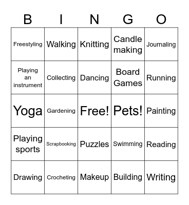 Hobby Exploration Bingo Card