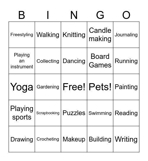 Hobby Exploration Bingo Card
