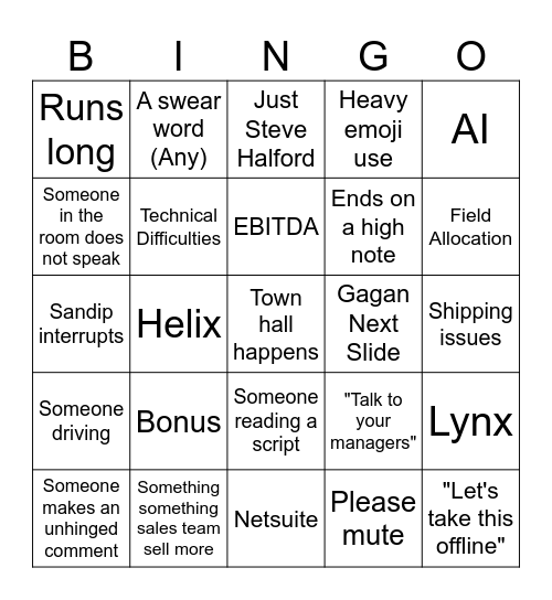 Rees Scientific Quarterly Meeting Bingo Card