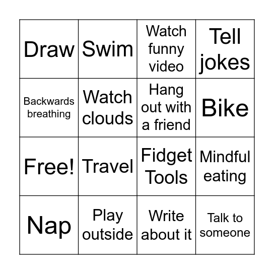 Stress Strategies Bingo Card