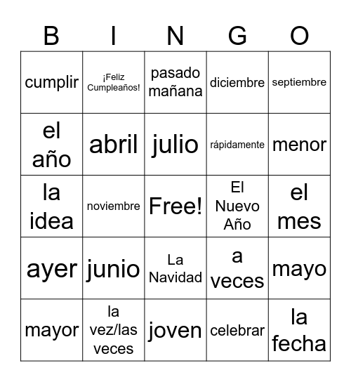Que Chevere 1 5B Bingo Card