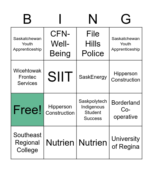 Cowesses Career Fair Bingo Card