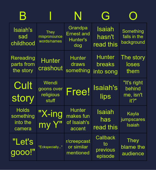 CreepCast Bingo Card