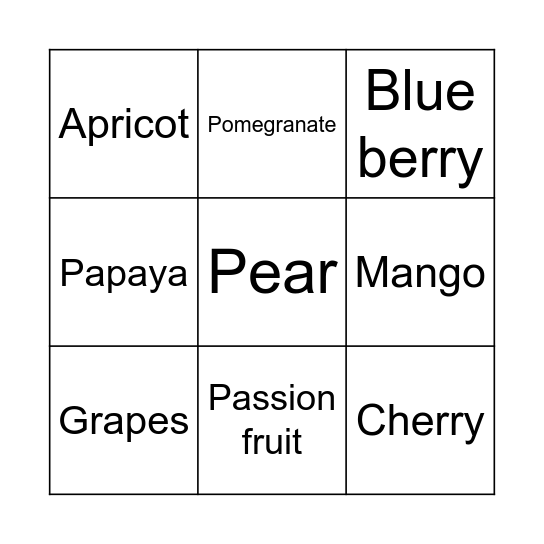 Fruit Bingo Card