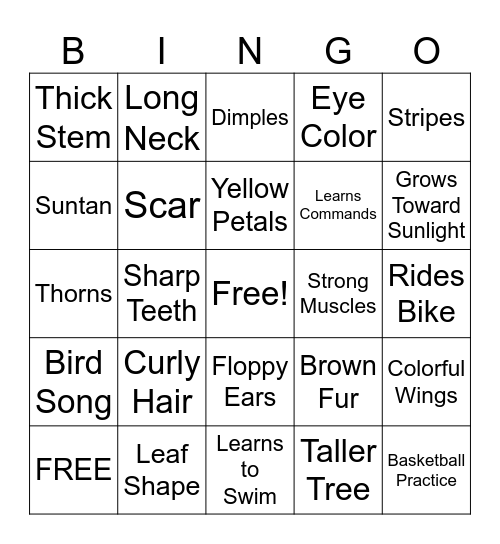 Inherited Acquired Traits Bingo Card