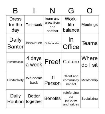 Return to Office Bingo Card