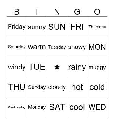 7days and Weather Bingo Card