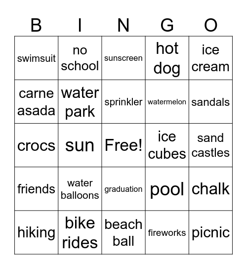 Summer Bingo Card