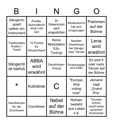 ESC Bingo 2026 Bingo Card