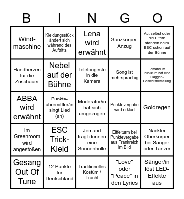 ESC Bingo 2026 Bingo Card