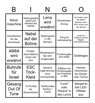ESC Bingo 2026 Bingo Card
