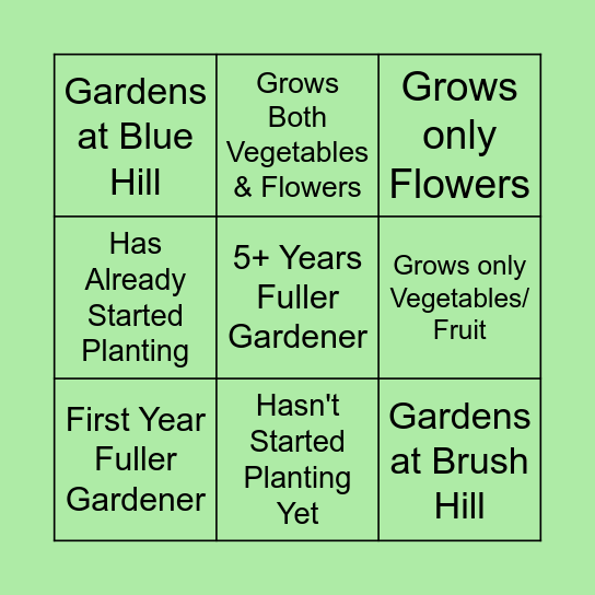 Fuller Village Garden Bingo Card