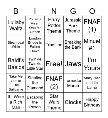 Piano Bingo Card