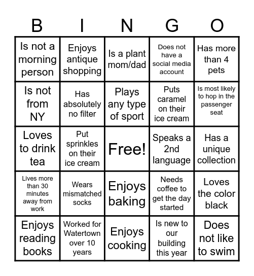 Find A Coworker Who... Bingo Card