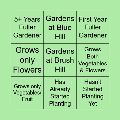 Fuller Village Garden Bingo Card