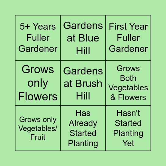 Fuller Village Garden Bingo Card