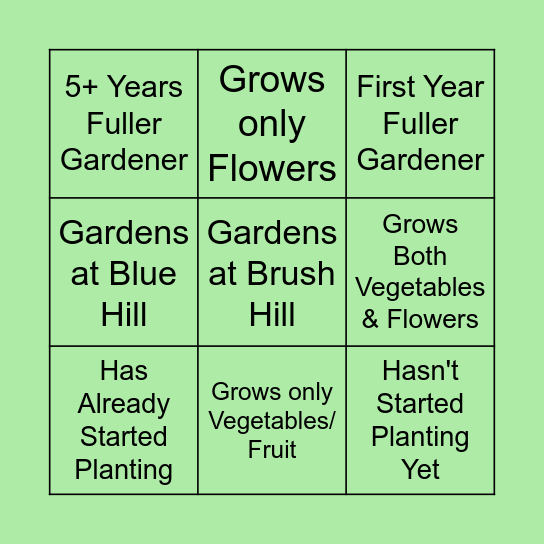 Fuller Village Garden Bingo Card
