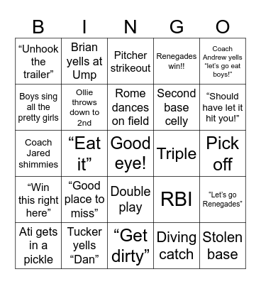 Baseball Bingo Card