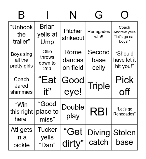 Baseball Bingo Card