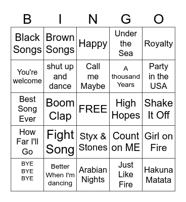 Music Bingo Card
