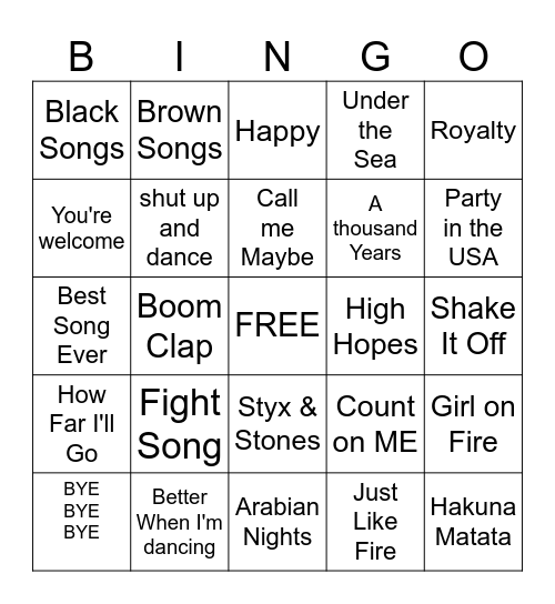 Music Bingo Card