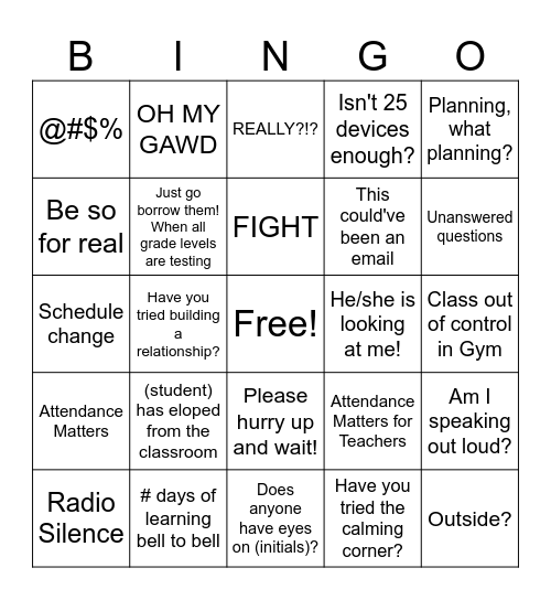 EOY WTF Bingo Card