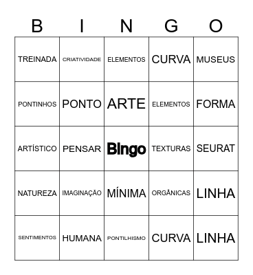 O MUNDO DA ARTE E SEUS ELEMENTOS Bingo Card
