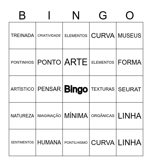 O MUNDO DA ARTE E SEUS ELEMENTOS Bingo Card