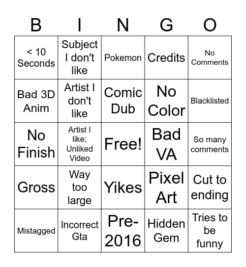 Duplicitous Activities Bingo Card