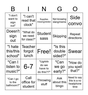 TEACHER BINGO Card