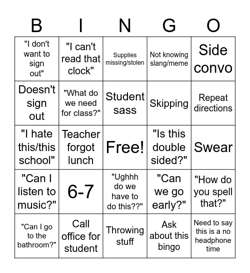 TEACHER BINGO Card