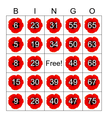 Memorial Day Bingo Card
