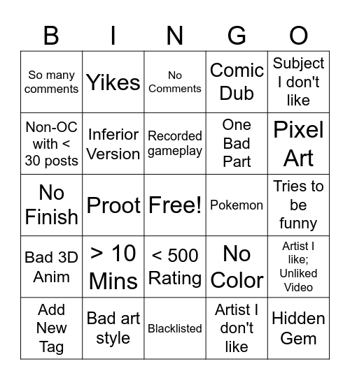 Duplicitous Activities Bingo Card