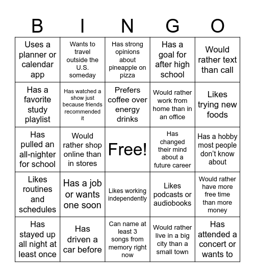 Untitled Bingo Card