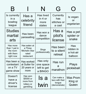 Let's Find Someone Who Bingo Card