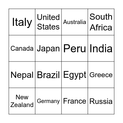 Culture Fest Bingo Card