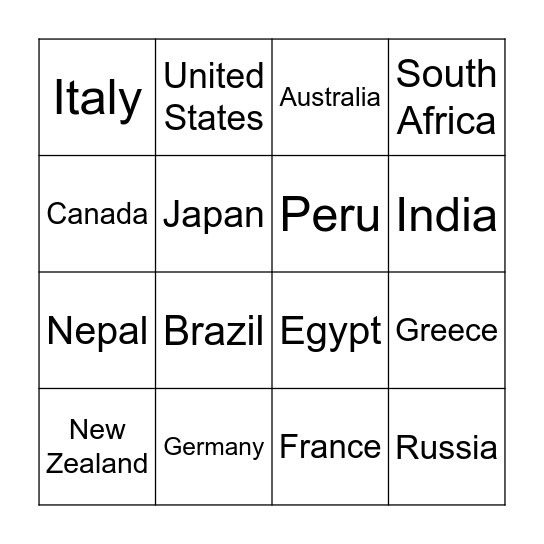 Culture Fest Bingo Card
