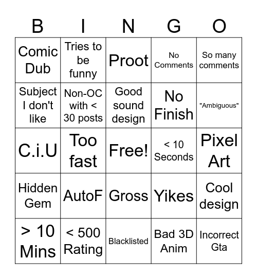 Duplicitous Activities Bingo Card