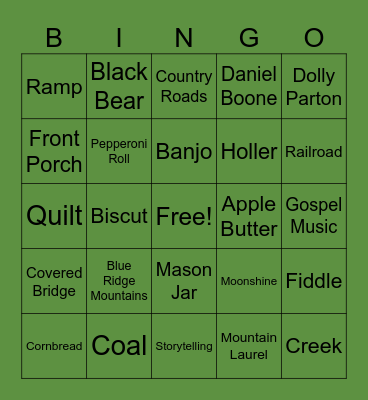 Appalachain Bingo Card
