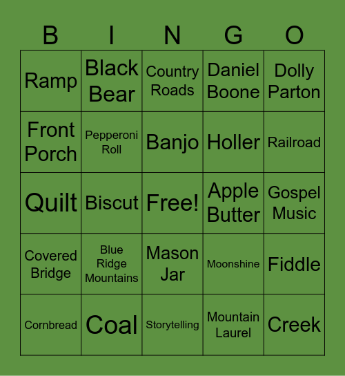 Appalachain Bingo Card