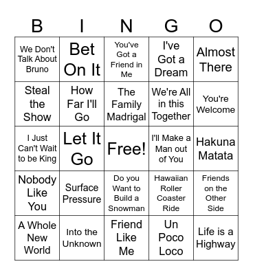 Disney Bingo Card
