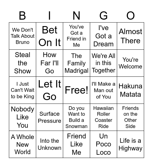 Disney Bingo Card