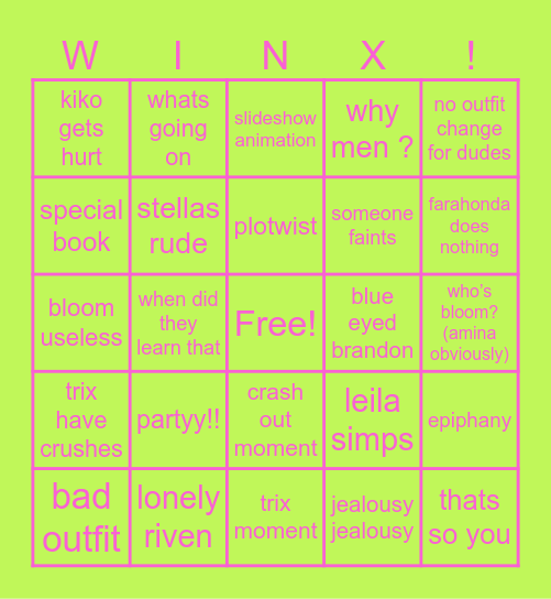 winx Bingo Card