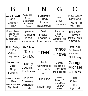 Hooked on hits Neon nights Bingo Card