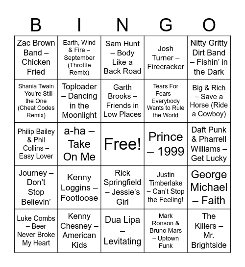 Hooked on hits Neon nights Bingo Card