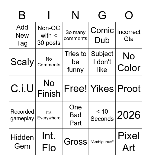 Duplicitous Activities Bingo Card