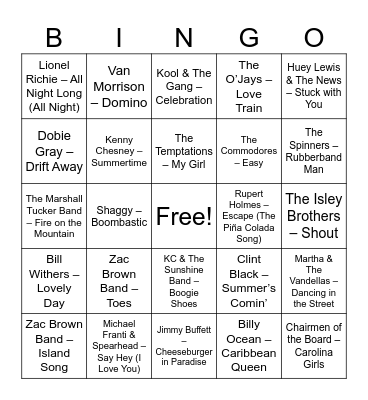 Hooked on hits Beach bobbers Bingo Card