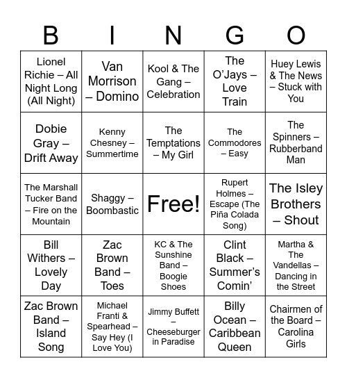 Hooked on hits Beach bobbers Bingo Card