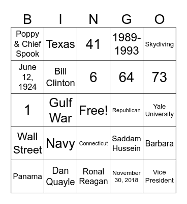 George H.W. Bush Bingo Card