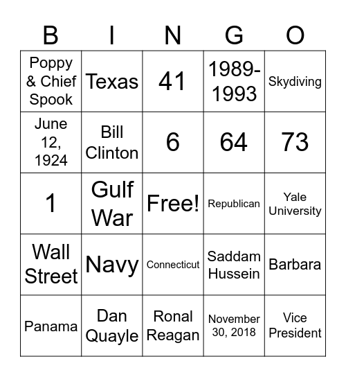 George H.W. Bush Bingo Card